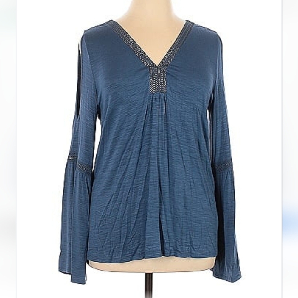 CUPIO Women's Blue Off Shoulder Long Bell Sleeves Blouse size L